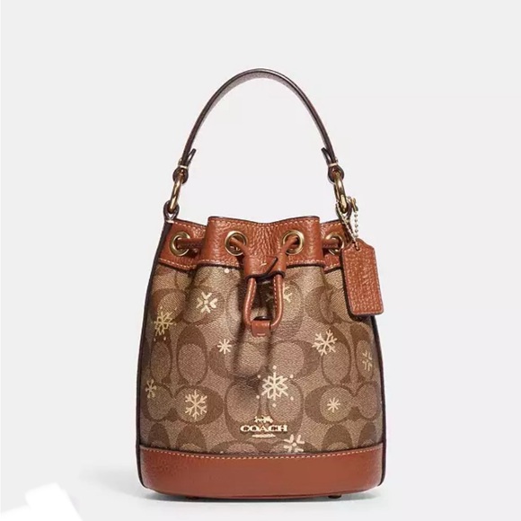 Coach Handbags - Coach Dempsey Drawstring Bucket Bag - Khaki/Gold